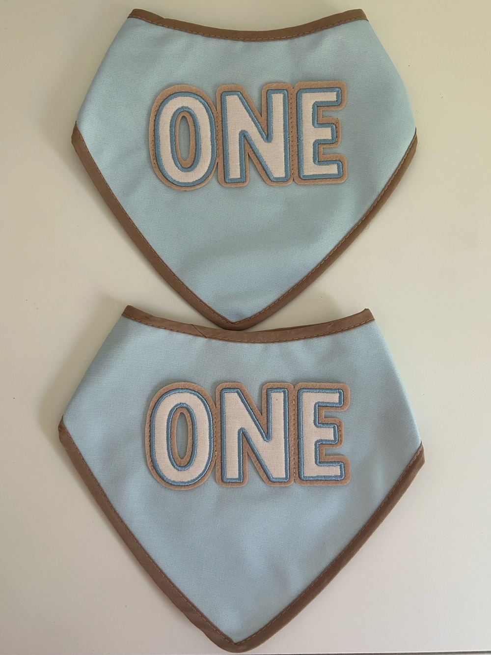 First Birthday “ONE” Blue Bandana Triangle Bibs - Set of Two - Twins - NWOT